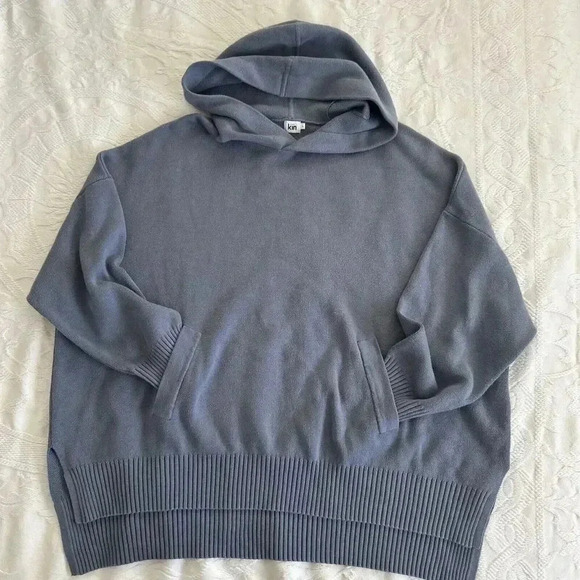 KIN Hoodie Blue Grey Pullover Oversized High Low Hem Kangaroo Size Large - Picture 3 of 11